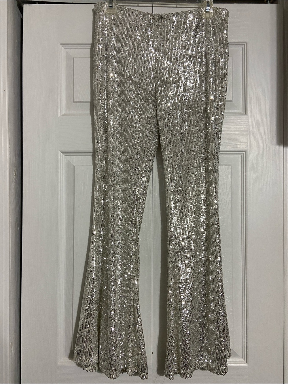 BUCKETLIST Silver Sequin Flared Pants